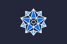 a blue and white star logo on a black background with the letter o in the center