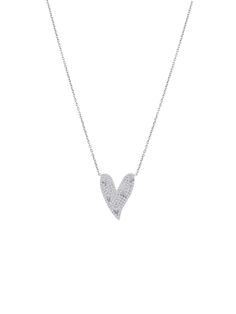 This pave diamond heart necklace is a lovely addition to your necklace layer. Wear something you love close to your heart! White Gold Heart-shaped Necklace With Pave Setting, White Gold Heart Cut Necklace With Pave Setting, White Heart Pendant Necklace With Pave Setting, Heart Shaped Cubic Zirconia Necklace With Pave Setting, Silver Heart Necklace With Pave Setting, Silver Heart Shaped Necklace With Pave Setting, Fine Jewelry Heart Diamond Necklace With Pave Setting, Heart-shaped Pave Setting Fine Jewelry Necklace, Heart-shaped White Gold Necklace With Pave Setting