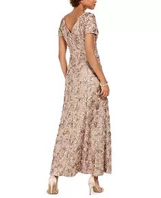 Alex Evenings - A-Line Rosette Dress Rosette Dress, Cap Sleeve Gown, Bohemian Style Dresses, Long Blue Dress, Lace Ball Gowns, Sleeve Gown, Dress With Short Sleeves, Alex Evenings, Formal Dresses Gowns