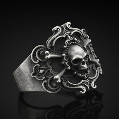 Black Punk Style Skull Ring Collectible, Black Punk Skull Ring Collectible, Punk Skull Rings As Gift, Biker Style Skull Jewelry, Handmade Punk Skull Rings, Gothic Skull Jewelry For Biker Events, Silver Punk Skull Ring, Vintage Black Skull Ring, Vintage Handmade Skull Ring