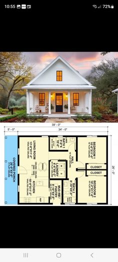 the floor plan for a small house with an attached garage and living room, as well as