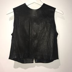 Real Leather. Never Been Worn! Designer Black Tops For Night Out, Luxury Black Tops For Workwear, Black Structured Top For Formal Occasions, Designer Black Sleeveless Top, Elegant Leather Tops For Night Out, Elegant Leather Tops For Formal Occasions, Elegant Leather Formal Tops, Luxury Black Tops For Spring, Elegant Leather Party Tops