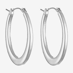 Contemporary chic is easy to achieve with a pair of silver-tone hoop earrings in an oval shape.Metal: Silver-tone metalJewelry photos are enlarged to show detail.Features: HypoallergenicEarring Back: PostEarring Length: 30mmCare: Wipe CleanEarrings Style: Hoop EarringsCountry of Origin: Imported Trendy Oval Metal Hoop Earrings, Modern Oval Hoop Earrings, Oval Nickel-free Hoop Earrings For Everyday Wear, Nickel-free Oval Hoop Earrings For Everyday, Everyday Oval Nickel-free Hoop Earrings, Modern Oval Hoop Earrings With Ear Wire, Trendy Oval Hoop Earrings, Minimalist Oval Metal Hoop Earrings, Oval Metal Hoop Earrings For Everyday