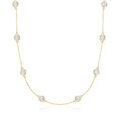 Ross-Simons - 10.00ct t. w. Lab Grown Diamond Station Necklace in 14kt Yellow Gold. 16". Seize the moment and treat yourself to luxurious sparkle for less! This timeless station necklace showcases 10.00 ct. t. w. round brilliant-cut lab-grown diamonds in brightly polished 14kt yellow gold on a classic cable chain with a 2" extender. Lab-grown diamonds are identical to mined diamonds according to their optical, physical and chemical properties. All Ross-Simons lab-grown diamond jewelry in 14kt go Classic 14k Gold Station Necklace For Formal Occasions, Classic Yellow Gold Station Necklace For Formal Occasions, Classic Round Station Necklace For Formal Occasions, Classic Station Necklace For Formal Occasions, Elegant Round Station Necklace With Single Cut Diamonds, Classic Yellow Gold Station Necklace For Anniversary, Classic Diamond Cut Station Necklace For Formal Events, Classic Diamond Cut Station Necklace For Formal Occasions, Formal Gold Station Necklace With Brilliant Cut