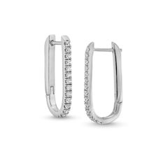 A classic style gets a modern update in these diamond U-hoop earrings. 10K white gold Each U-shaped hoop features diamonds sparkling along the front edge 1/2 ct. t.w. of diamonds Hinged backs Classic Platinum Hoop Diamond Earrings, Classic Platinum Hoop Earrings With Diamond Accents, Modern Small Hoop Diamond Earrings, Classic Diamond Huggie Earrings With Halo Design, Modern White Gold Small Hoop Diamond Earrings, Classic Diamond Hoop Earrings With Halo Design, Modern Diamond White Brilliant Cut Huggie Earrings, Modern White Gold Huggie Earrings With Diamond Accents, Classic White Gold Diamond Earrings Channel Set