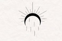 a black and white drawing of the sun shining down on it's side,