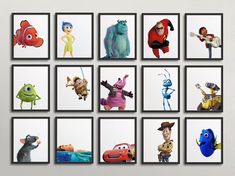 there are many different cartoon characters on this wall art printables that can be used to decorate any room in the house