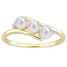 Adorned with luminous freshwater cultured pearls and sparkling diamonds accents, this Stella Grace 10k gold bypass ring is an eye-catching accessory you'll love. Adorned with luminous freshwater cultured pearls and sparkling diamonds accents, this Stella Grace 10k gold bypass ring is an eye-catching accessory you'll love. Nickel free Metal: 10k gold Packaging: boxed Width: 5.6 mm Finish: polishedDIAMOND DETAILS Total weight: less than 1/10 ct. Color grade: G-I Clarity: 12-13 Shape: round Setting Three Pearl Ring, Pearl Ring Simple, Diamond Crossover Ring, Crossover Diamond Ring, Gold Packaging, Crossover Ring, Freshwater Pearl Ring, Bypass Ring, Pearl Types