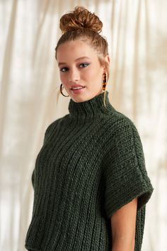 Posh Popover Kit Kit Universal Yarn Winter Knit Mock Neck Top, Winter Knit High Neck Mock Neck Top, Winter High Neck Knit Mock Neck Top, Cozy Turtleneck For Layering, Cozy Chunky Knit Top For Layering, Casual Knitted Turtleneck For Layering, Oversized High Neck Knitted Tops, Cozy Green Turtleneck Top, Oversized High Neck Cozy Top