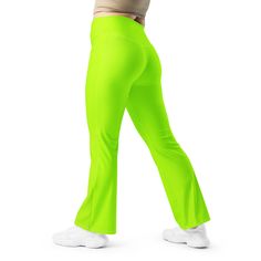 Designed to enhance your figure, these trendy leggings feature a high waist and a butt-lifting cut. The flared leg bottoms add a touch of style and make the leggings comfortable. Wear them on a walk, to the gym, or style them up with a bomber jacket or hoodie. * 74% recycled polyester, 26% elastane * Soft and stretchy premium quality fabric with a mild compression feel * Moisture-wicking fabric * UPF 50+ protection * High-waisted with a butt-lifting cut * Flared design from the knee down * Double-layered waistband with a pocket on the inside * The fabric is OEKO-TEX 100 standard certified Disclaimer: If body measurements fall between sizes, size up for a comfortable fit and size down for a snug fit. High Stretch Elastane Flare Activewear, Solid Flare High Stretch Leggings, Solid Color High Stretch Flare Leggings, Solid Flare High-stretch Leggings, Solid Color Flare Leggings With High Stretch, Trendy Stretch Full Length Flares, Stretch Flare Leggings In Elastane, Stretch Flare Activewear In Elastane, Trendy High Stretch Flare Leggings