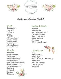 a printable baby shower checklist with flowers and greenery on the back side