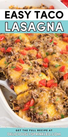 Try this taco lasagna with tortillas! You'll love this hearty dinner recipe. Baked with ground beef, beans, and cheese, this layered Mexican casserole is such yummy comfort food. Pin this for later! Taco Lasagna Recipe Tortilla, Taco Lasagna With Tortillas, Layered Mexican Casserole, Lasagna With Tortillas, Mexican Lasagna With Tortillas, Ground Beef Beans, Mexican Lasagna Recipes, Beans And Cheese