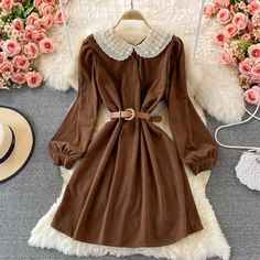 Sweet lace long sleeve dress A line fashion dressFabric: corduroyColor: black, apricot, brownSize(cm): free size(1inch=2.54cm)length 86cm bust 114cm waist 120cmPlease check the size carefully when you choose items, thank you. A Line Fashion, Lace Long Sleeve Dress, Line Fashion, Lace Long Sleeve, Stylish Dress Designs, Long Sleeve Lace Dress, Girly Stuff, Lace Collar, Medium Long