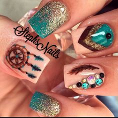 Gem Nails Dream Catcher Nail Art, Stone Nail Art, Unghie Nail Art, Pretty Nail Designs, Get Nails, Fabulous Nails, Beautiful Nail Art