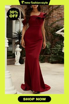 knowfashionstyle Burgundy Sleeveless Ruffled One Shoulder Mermaid Hem Wrap Evening Party Formal Maxi Wedding Guest Dresses Bridesmaid Dress With Mermaid Hem For Prom, Party Bridesmaid Dress With Sweep Train And Mermaid Hem, Party Bridesmaid Dress With Mermaid Hem, Mermaid Hem Bridesmaid Dress For Prom, Elegant Sleeveless Mermaid Wedding Dress, Mermaid Hem Bridesmaid Dress For Prom Season, Ruffled Mermaid Dress For Prom Season Banquet, Ruffled Mermaid Dress For Prom Banquet, Sleeveless Fitted Mermaid Bridesmaid Dress