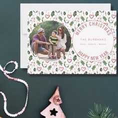 a christmas card with an image of a family on it