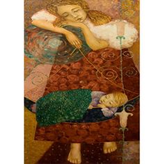 a painting of two children laying on top of each other