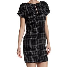 Size M Short Sleeve Plaid Dress With Hidden Zipper Brand New Casual Black Sheath Dress, Black Sheath Mini Dress Casual, Casual Black Sheath Mini Dress, Black Sheath Mini Dress Lined, Jay Black, Jay Dress, Blue Green Dress, Womens Tweed, Knitted Bodycon Dress