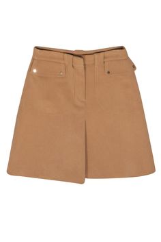 Current Boutique-Maje - Tan Ribbed Texture Miniskirt w/ Silver Buttons Sz S Fitted Mini Shorts With Belt Loops, Fitted Mini Length Shorts With Belt Loops, Fitted Mini Skirt With Belt Loops For Fall, Fall Skort With Button Closure For Workwear, Fitted Brown Mini Skirt With Belt Loops, Fall Cargo Skirt With Belt Loops, Fitted Skort With Belt Loops For Work, Fitted Short Skirt With Belt Loops, Fall Mini Cargo Skirt With Belt Loops