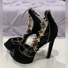 Louis Vuitton Black And Good. Still In Fantastic Condition. Worn About 5/6x Rare Find Size 36 Eu Luxury High Heel Chain Detail Heels, Luxury High Heels With Chain Detail, Luxury Chain High Heels, Luxury Chain Heels For Evening, Designer Heels With Chain Strap For Party, Louis Vuitton Heels, Shoes Louis Vuitton, Louis Vuitton Black, Louis Vuitton Shoes