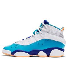 (GS) Air Jordan 6 Rings 'White Blue Orange' 323399-105 (AJ6/SNKR/Retro/High Top/Basketball) Throwback Blue Basketball Shoes With Round Toe, Retro Blue Basketball Shoes With Round Toe, Blue Retro Basketball Shoes, Blue Throwback Basketball Shoes, Air Jordan 6 Rings, Jordan 6 Rings, Air Jordan 6, 6 Rings, Jordan 6