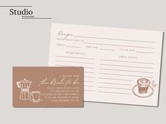 a recipe card with a coffee cup on it