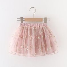 Girl Embroidered Flower Mesh Skirt - PrettyKid Fitted Sweet Skirt For Summer, Sweet Fitted Skirt For Summer, Cute Summer Party Skirt, Cute Tulle Skirt For Summer, Sweet Summer Party Skirt, Sweet Pink Skirt For Summer, Summer Princess Style Fitted Skirt, Non-stretch Pink Skirt For Spring, Embroidered Pink Skirt For Summer