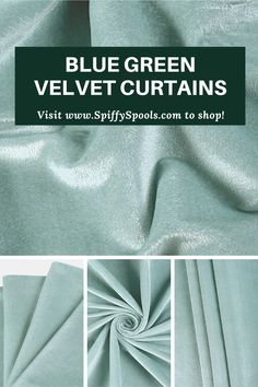 blue green velvet curtains are shown in three different pictures and the text reads, visit with splifyspools com to shop