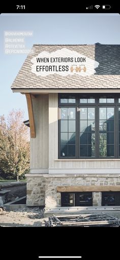 the front of a small building with windows and a sign that says when exteriors look effortless