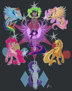 many different types of ponys are depicted in this drawing