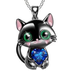 PRICES MAY VARY. Cat love pendant necklace is made of eco-friendly alloy and shiny rhinestones, not easily deform faded to wear. Strong and durable! Silver cat animal necklace length: 18.1" with 1.7" extender chain, perfect for any cat lover or to memorialize a cat who was so very loved. Colorful horseshoe necklace combined with cute cat and love heart rhinestone design , this sparkly love heart necklace is a great way to express your love for your little princess, and tell them life is magical Toys For Puppies, Heart Crystal Necklace, Black Cat Necklace, Engagement Necklaces, Animal Clothing, Cartoon Heart, Cat Pendant Necklace, Cat Heart, Pet Items