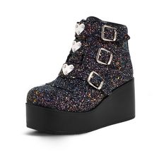 PRICES MAY VARY. Outer.material : Polyurethane (PU) Heel.type : Wedge Heel Closure.type : Lace-Up Lining description : Mesh Pattern type : Solid Seasons : Winter Heel Wedges, Chunky Ankle Boots, Mesh Pattern, Seasons Winter, High Heel Wedges, Kids Luggage, Heel Type, Black Glitter, Pharmacy Gifts