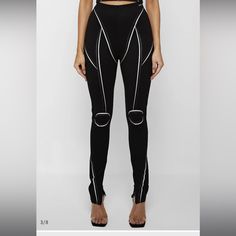 Sketch High Waisted Bandage Leggings - Black - Nwt - 6 Maniere De Voir Edgy High Stretch Black Pants, Black Tight High-cut Leg Pants, Black Fitted Edgy Pants, Edgy Fitted Black Pants, Edgy Black Tight Pants, Edgy Black Fitted Pants, High-cut Leg Black Elastane Pants, Black High-cut Leg Elastane Pants, High Stretch Black Pants For Night Out