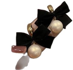 Black Bow Jewelry For Evening, Elegant Evening Jewelry With Black Ribbon, Black Pearl Earrings For Formal Occasions, Black Pearl Drop Earrings For Evening, Elegant Evening Ribbon Earrings, Elegant Evening Earrings With Ribbon, Black Jewelry With Ribbon For Evening, Black Ribbon Jewelry For Evening, Chic Black Jewelry With Bow