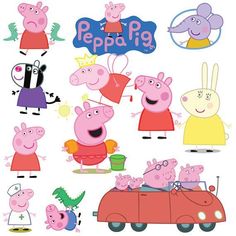 peppa pig cliparts with different characters in the car and on the road