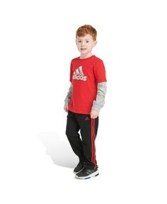 in stock Casual Adidas Sets For Spring, Kids Red Pants, Toddler Boy Red Sweater, Toddler Boys, Cotton Tee, Pants Set, Two Piece, Adidas, Pants