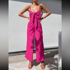 Nwt - Please See Photos For Sizing. Didn’t Work For Me, But It’s Is Lovely! Returns Are Just Not Very Easy With Commense. If Any Questions, Just Ask Me! Summer Party Jumpsuits And Rompers With Pockets, Spring Overalls For Night Out, Summer Solid Color Pantsuit With Pockets, Summer Pantsuit With Pockets, Spring Party Overalls, Spring Night Out Overall Pantsuit, Party Overalls With Pockets, Fitted Pink Pantsuit For Summer, Party Overall Jumpsuits And Rompers With Pockets