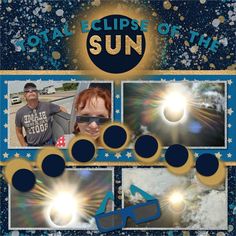 a collage of photos with the words total eclipse of the sun on it and two people wearing sunglasses