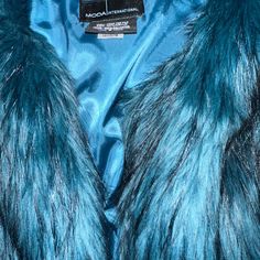 Never Worn Moda International Coat Size Large Blue Outerwear With Faux Fur Lining For Fall, Fitted Blue Outerwear With Faux Fur Lining, Blue Outerwear For Fall Party, Blue Party Outerwear For Fall, Blue Fitted Faux Fur Outerwear, Fitted Blue Faux Fur Outerwear, Snow Jacket, Faux Fur Coat, Fur Coat