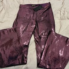 Bnwt! Size Large. Never Worn! The Matching Blazer Is Listed In My Closet! Glamorous Purple Bottoms For Night Out, Chic Purple Evening Bottoms, Elegant Purple Pants For Party, Trendy Purple Pants For Night Out, Fitted Purple Bottoms For Party Season, Purple Full-length Bottoms For Night Out, Chic Purple Bottoms For Party, High Waist Purple Pants For Night Out, Purple Bottoms For Spring Evening