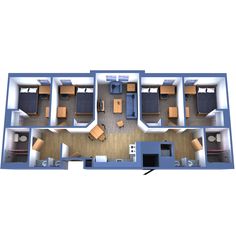 an overhead view of a two bedroom apartment