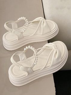 Korean Fashion Sandals, White Kawaii Sandals For Summer, White Flower-shaped Elegant Sandals, Trendy Shoes Sneakers