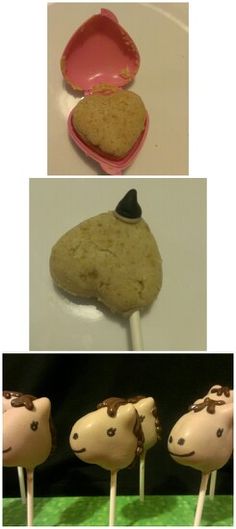 there are three different pictures with cake pops in the shape of animals and giraffes