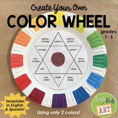 a paper plate with colored wheels on it and the words create your own color wheel