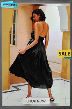 Summer Solid Color Pleated Waist and Neck Dress Black Dresses Color Pick, 50 Fashion, Black Dresses, Types Of Skirts, Long Skirt, Dress Black, Neck Dress, Black Dress, Solid Color