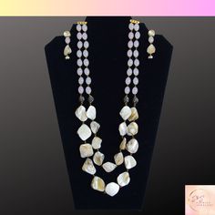 - Amazing Statement Long Necklace (Mala) made with Mother of Pearl and Monalisa Stone in Baby Pink. - Premium and High Quality Guaranteed. - Pair it up with Same Color Dress or Contrast Color Dress. Festive White Kundan Necklace With Polished Beads, Handmade White Beads For Festive Season, Festive White Gemstone Beads Necklace, Handmade White Festive Beads, Festive Handmade White Beads, White Gemstone Beads Jewelry For Festive Occasion, White Gemstone Beads For Festivals, Handmade White Kundan Necklace With Round Beads, Spiritual Gold Bridal Necklace With Round Beads