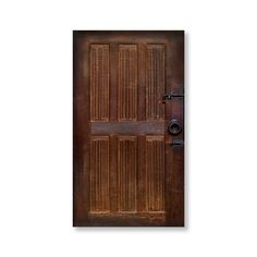 an old wooden door with metal handles