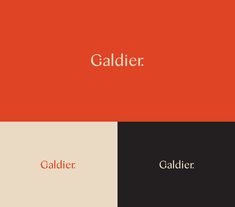 the word galader is written in different colors and font, along with an orange background