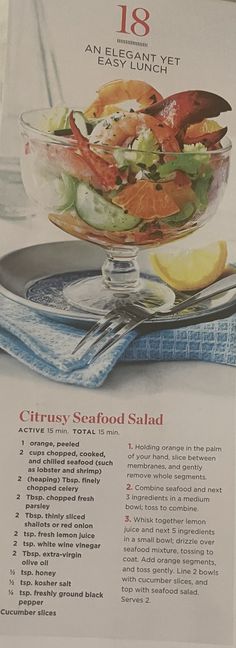 an advertisement for a salad with shrimp and lettuce in it on a table