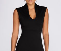 Elegant Black Split Neck Dress, Chic Stretch V-neck Dress, Chic Bodycon V-neck Midi Dress, Elegant Midi Dress With Notched Neckline For Date Night, Elegant Midi Dress For Date Night With Notched Neckline, Elegant Black Midi Dress For Date Night, Chic Fitted Maxi Dress With Notched Neckline, Elegant Bodycon Top For Date Night, Fitted Midi Dress With Notched Neckline For Date Night